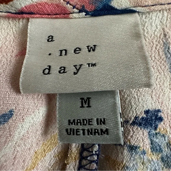 a new day Women M/L Blue Pink Floral Print Short Sleeve Above Knee Relaxed Dress - Picture 13 of 13